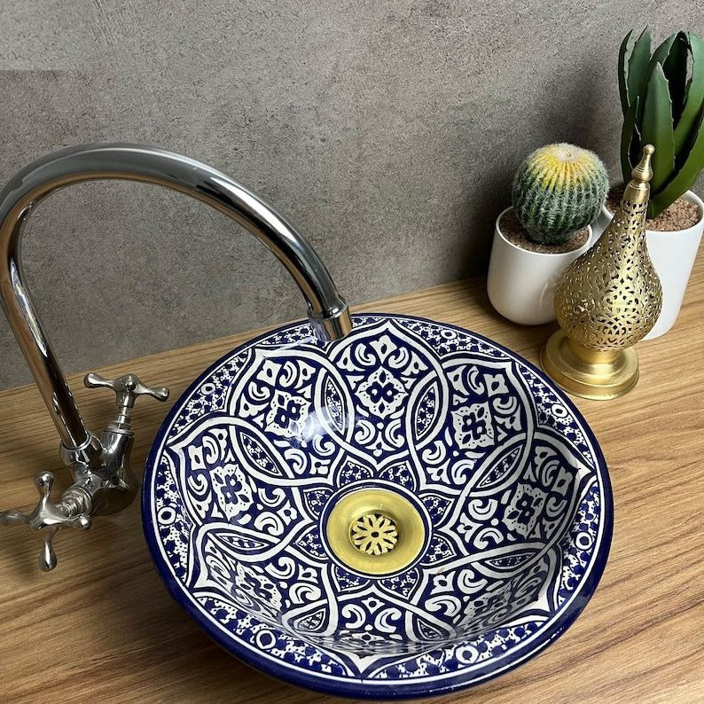 Moroccan sink | moroccan ceramic sink | bathroom sink | moroccan bathroom basin | cloakroom basin | Blue sink bowl #185N