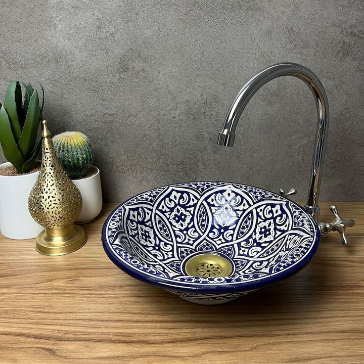 Moroccan sink | moroccan ceramic sink | bathroom sink | moroccan bathroom basin | cloakroom basin | Blue sink bowl #185N