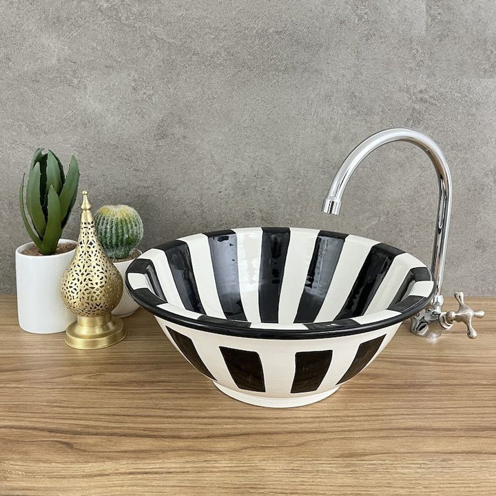 Moroccan sink | moroccan ceramic sink | bathroom sink | moroccan bathroom basin | cloakroom basin | Black and white sink bowl #185M