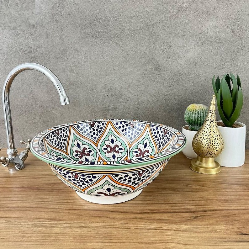 Moroccan sink | moroccan ceramic sink | bathroom sink | moroccan bathroom basin | cloakroom basin | Colorful sink bowl #185P