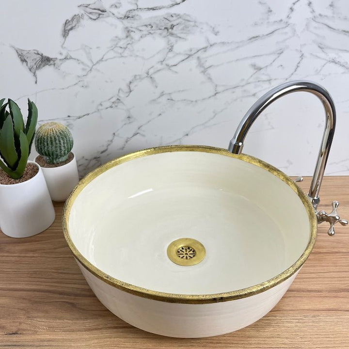 Handmade Moroccan Ceramic Sink brass rim 129A