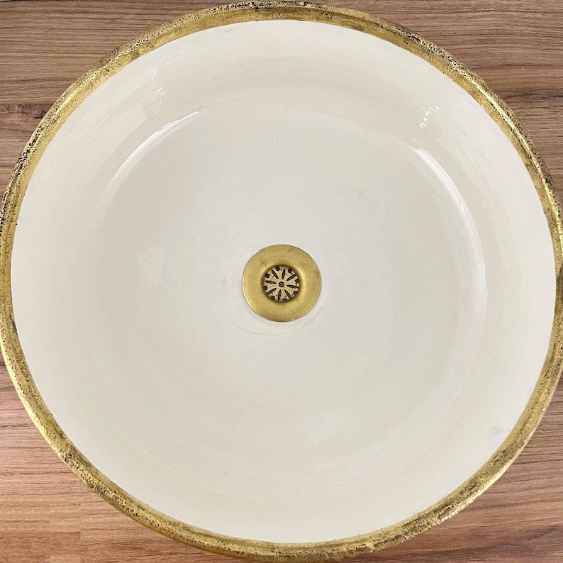 Handmade Moroccan Ceramic Sink brass rim 129A