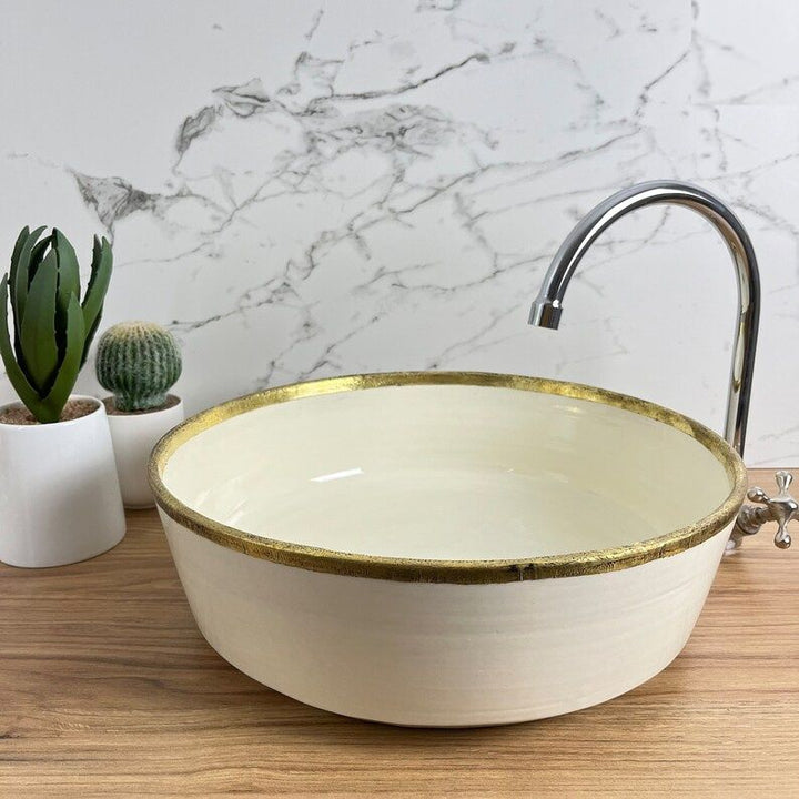 Handmade Moroccan Ceramic Sink brass rim 129A