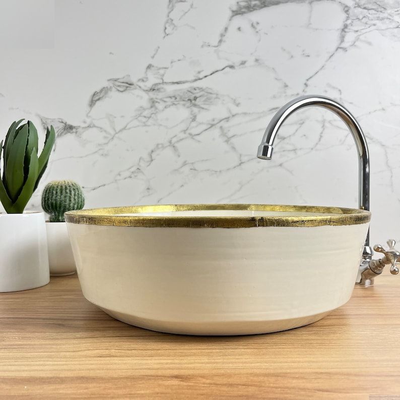 Handmade Moroccan Ceramic Sink brass rim 129A