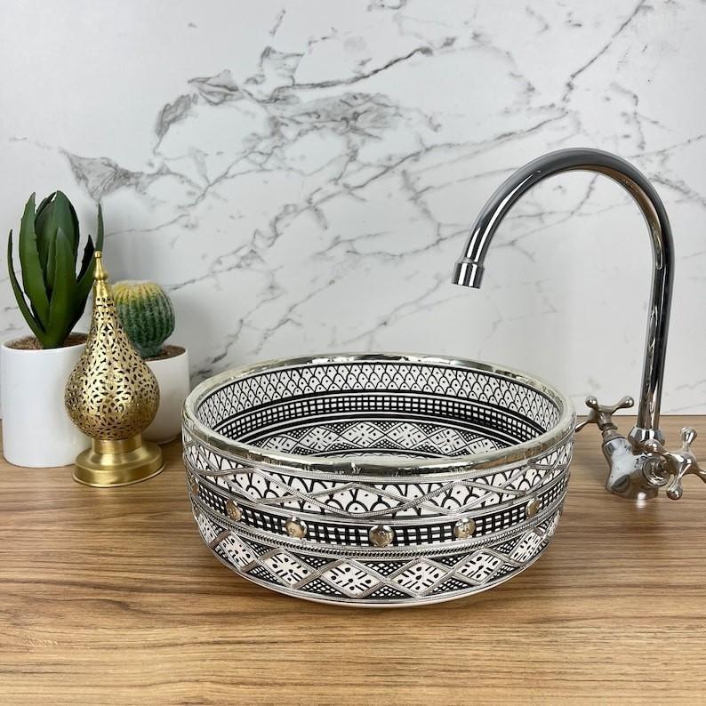 Moroccan sink | moroccan ceramic sink | bathroom sink | moroccan bathroom basin | moroccan sink bowl | Silver sink bowl #226
