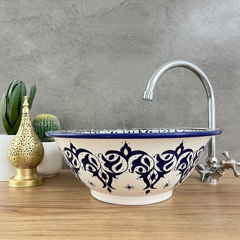 Moroccan sink | moroccan ceramic sink | bathroom sink | moroccan bathroom basin | moroccan sink bowl | Blue sink bowl #222