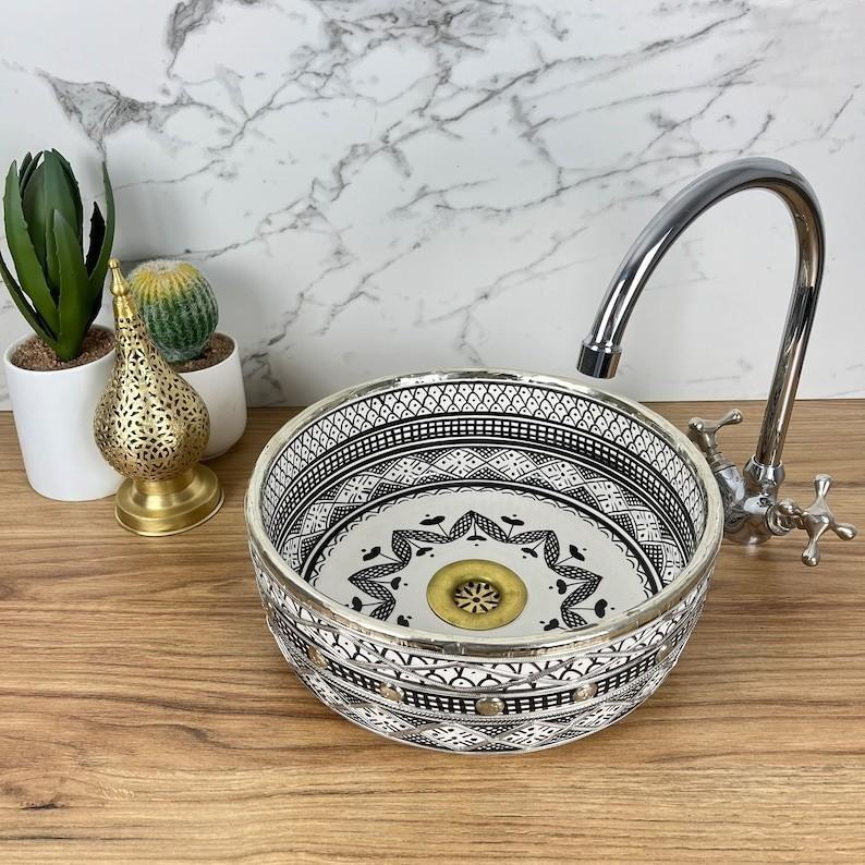 Handmade Moroccan Ceramic Sink Siver Style #226