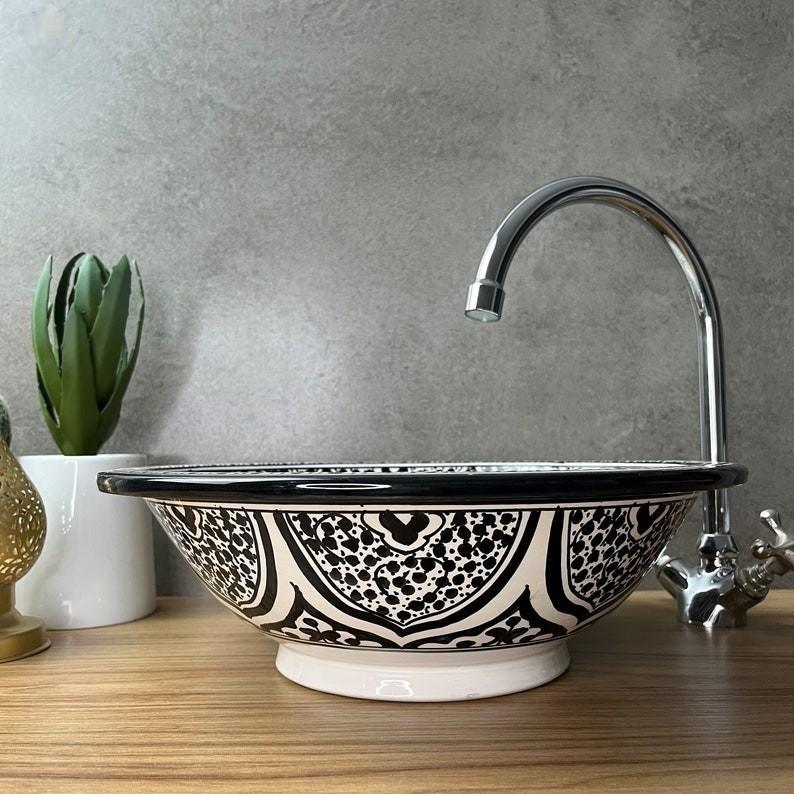 Moroccan sink | moroccan ceramic sink | bathroom sink | moroccan bathroom basin | moroccan sink bowl | Black sink bowl #223