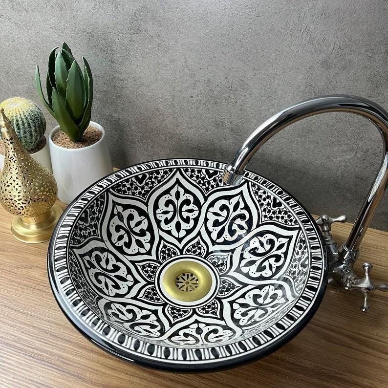 Moroccan sink | moroccan ceramic sink | bathroom sink | moroccan bathroom basin | moroccan sink bowl | Black sink bowl #223