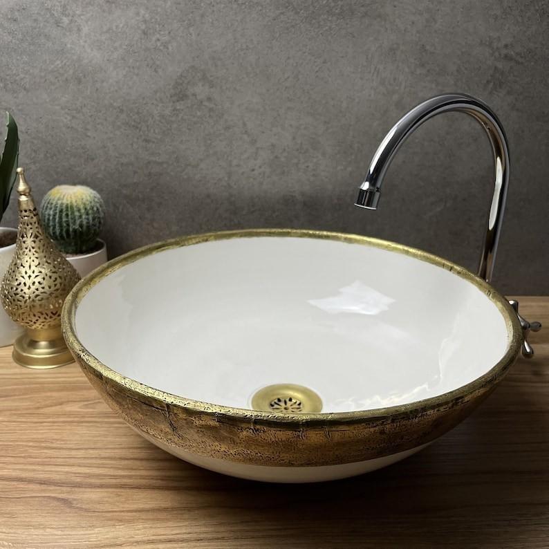 Moroccan sink | moroccan ceramic sink | bathroom sink Brass rim #127bb