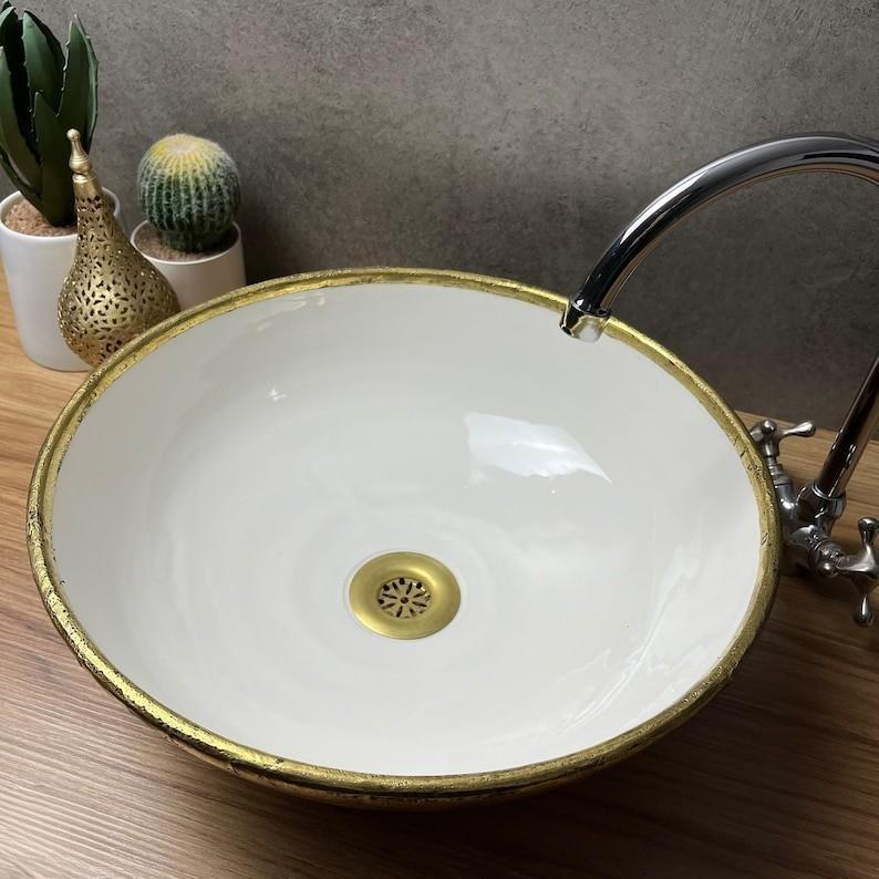 Moroccan sink | moroccan ceramic sink | bathroom sink Brass rim #127bb