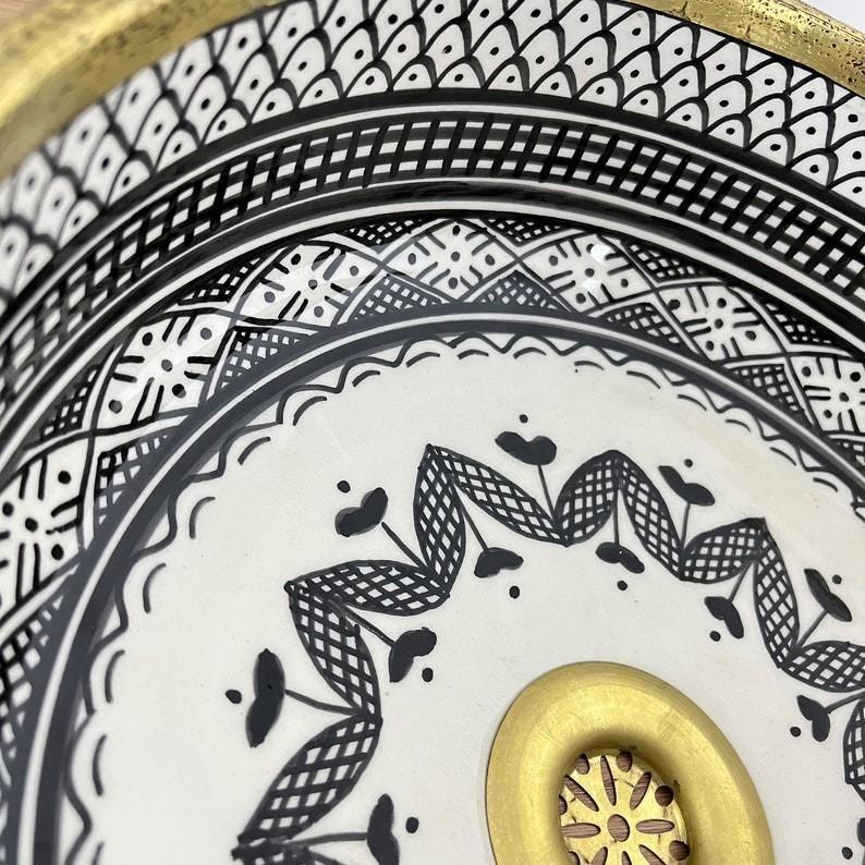 Handmade Moroccan Ceramic Sink Brass Rim #225