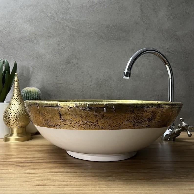 Handmade Moroccan Ceramic Sink Brass rim #127bb