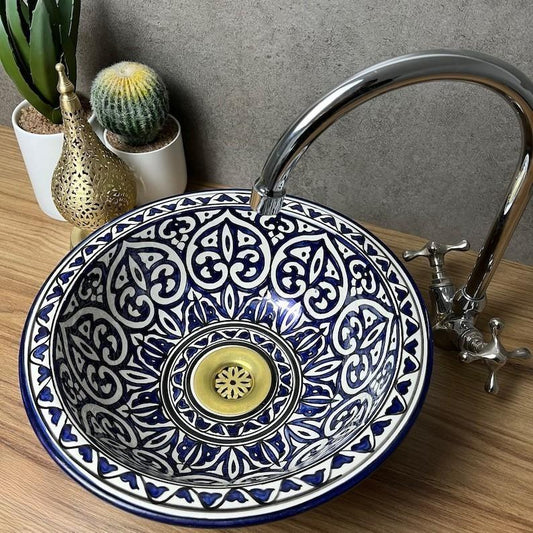 Moroccan sink | moroccan ceramic sink | bathroom sink | moroccan bathroom basin | moroccan sink bowl | Blue sink bowl #214