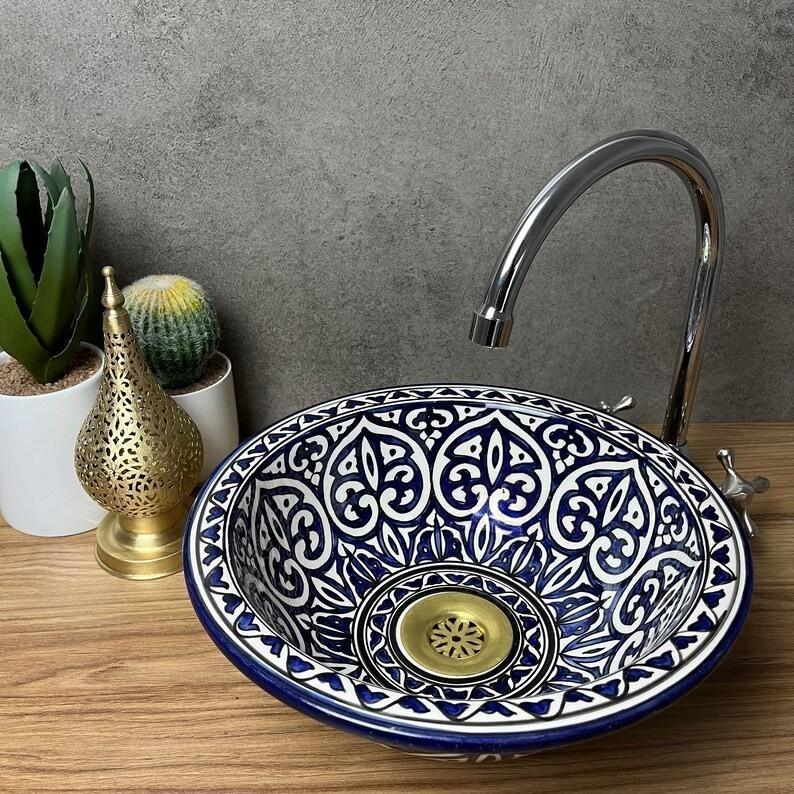 Moroccan sink | moroccan ceramic sink | bathroom sink | moroccan bathroom basin | moroccan sink bowl | Blue sink bowl #214
