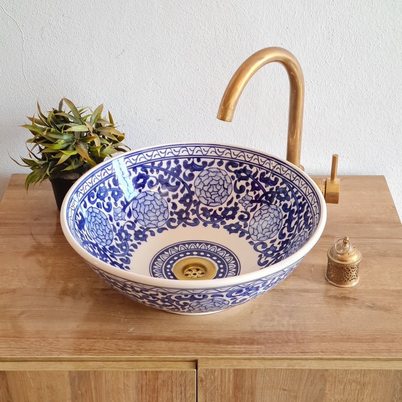 Moroccan sink | moroccan ceramic sink | bathroom sink | moroccan bathroom basin | moroccan sink bowl | Blue sink bowl #104