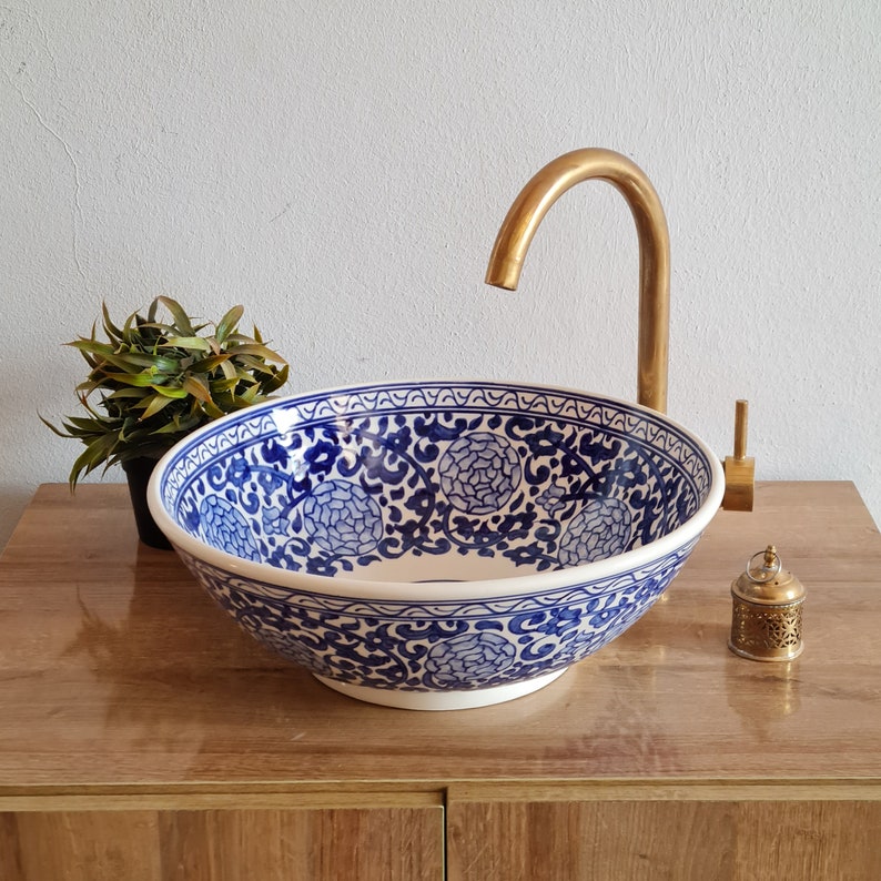 Moroccan sink | moroccan ceramic sink | bathroom sink | moroccan bathroom basin | moroccan sink bowl | Blue sink bowl #104