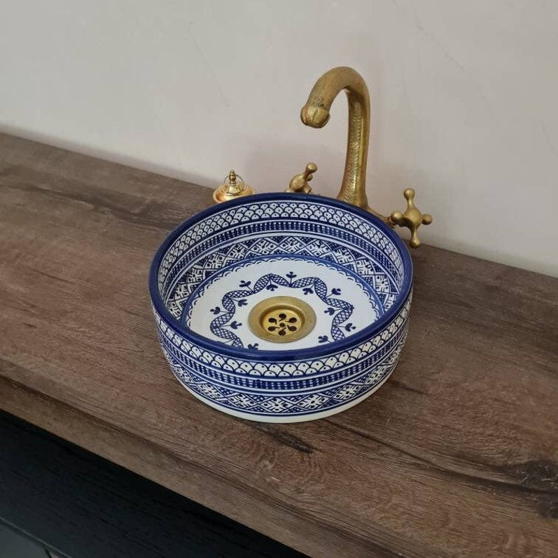 Moroccan sink | moroccan ceramic sink | bathroom sink | moroccan bathroom basin | cloakroom basin | Bleu sink #115
