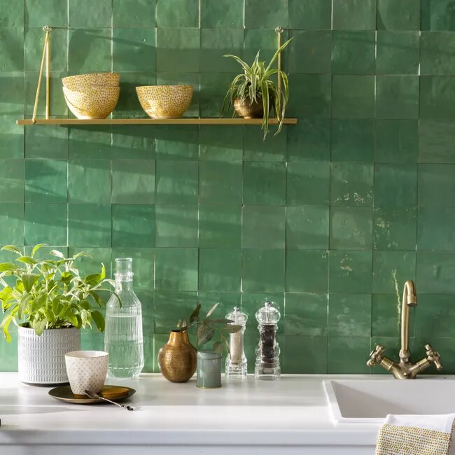 Mint Green Zellige Tiles - 10x10 square