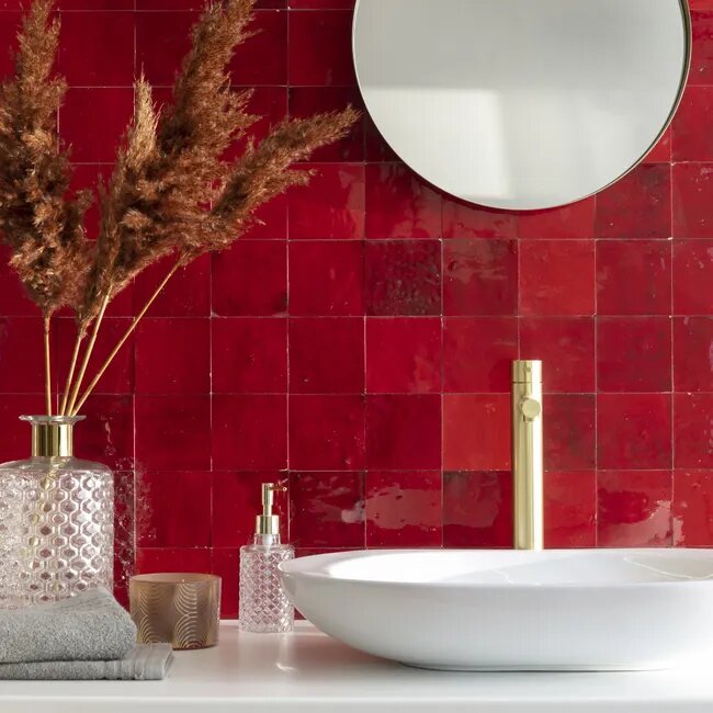 Vibrant red Zellige Tiles - 10x10 square