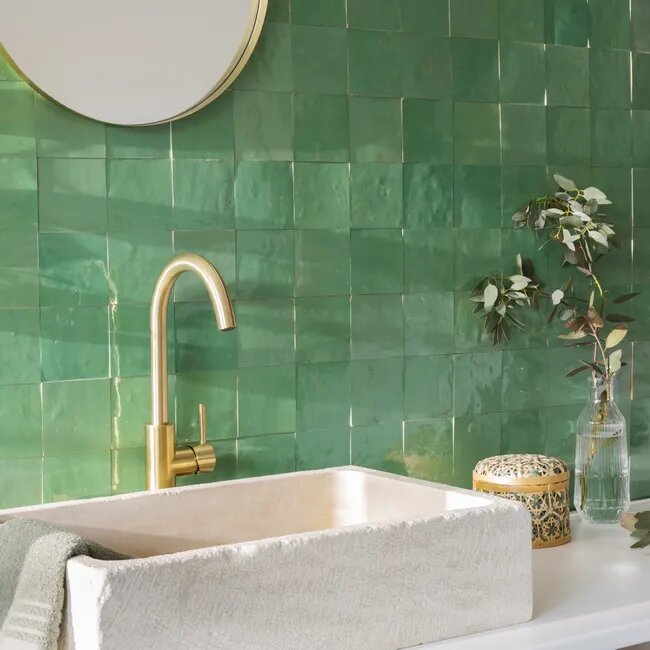 Mint Green Zellige Tiles - 10x10 square